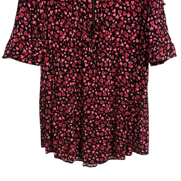 Torrid Heart Print Zip Front VNeck Roll Tab Sleeve Dress - Picture 3 of 8